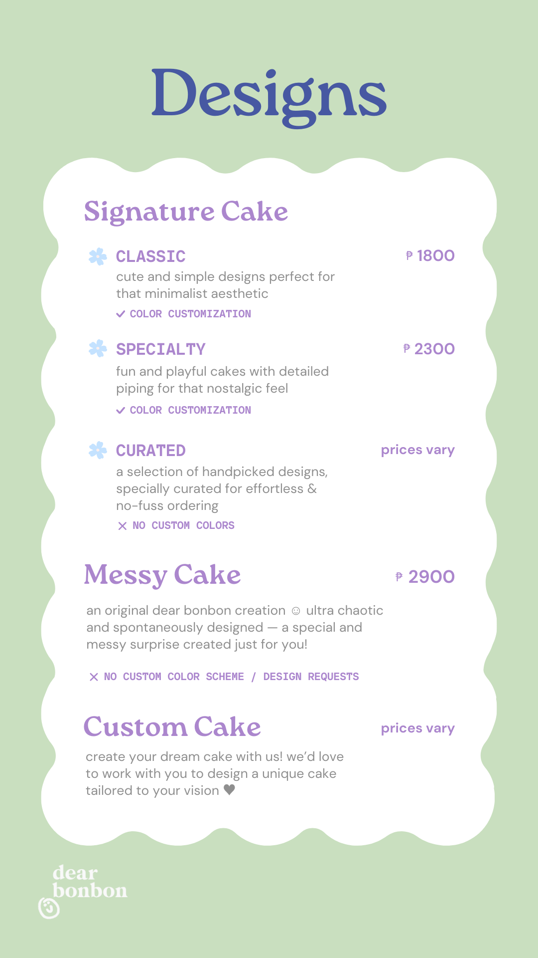 signature cake (starts at ₱1,800)