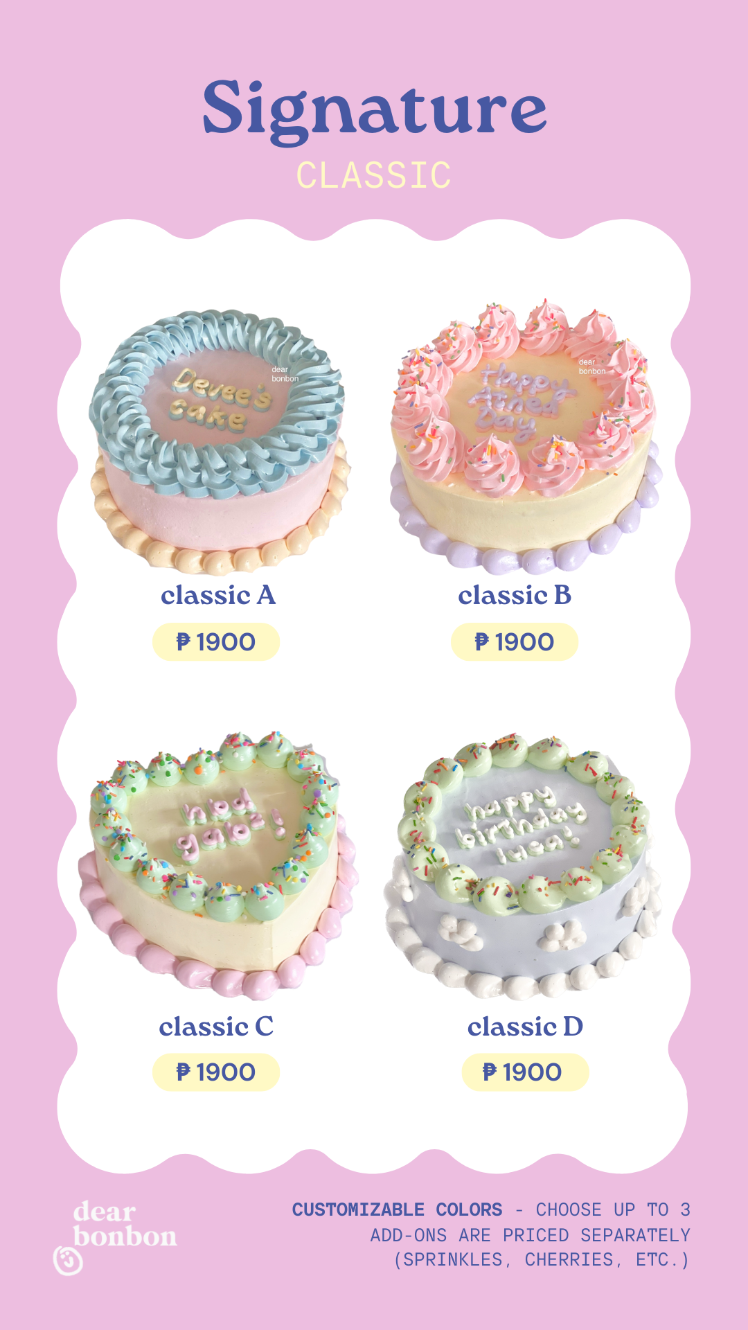 signature cake (starts at ₱1,900)