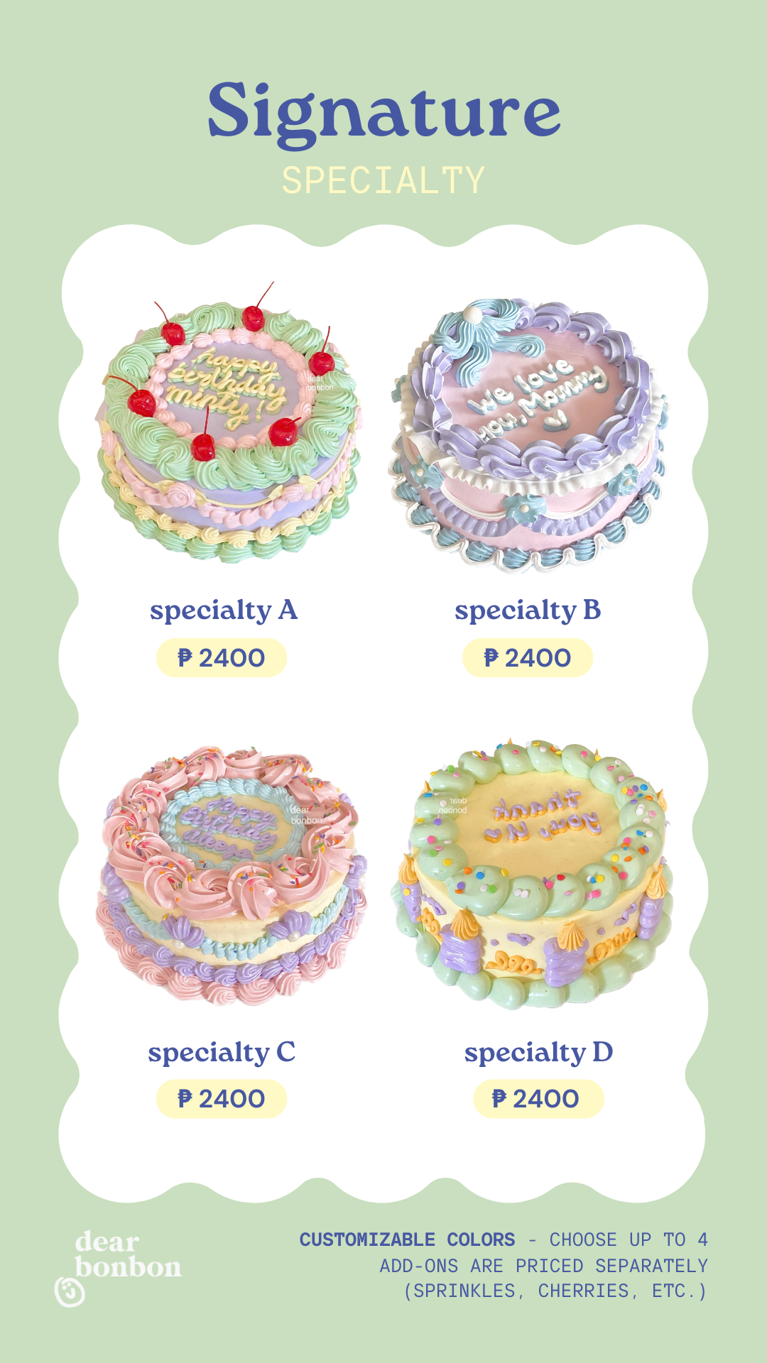 signature cake (starts at ₱1,900)