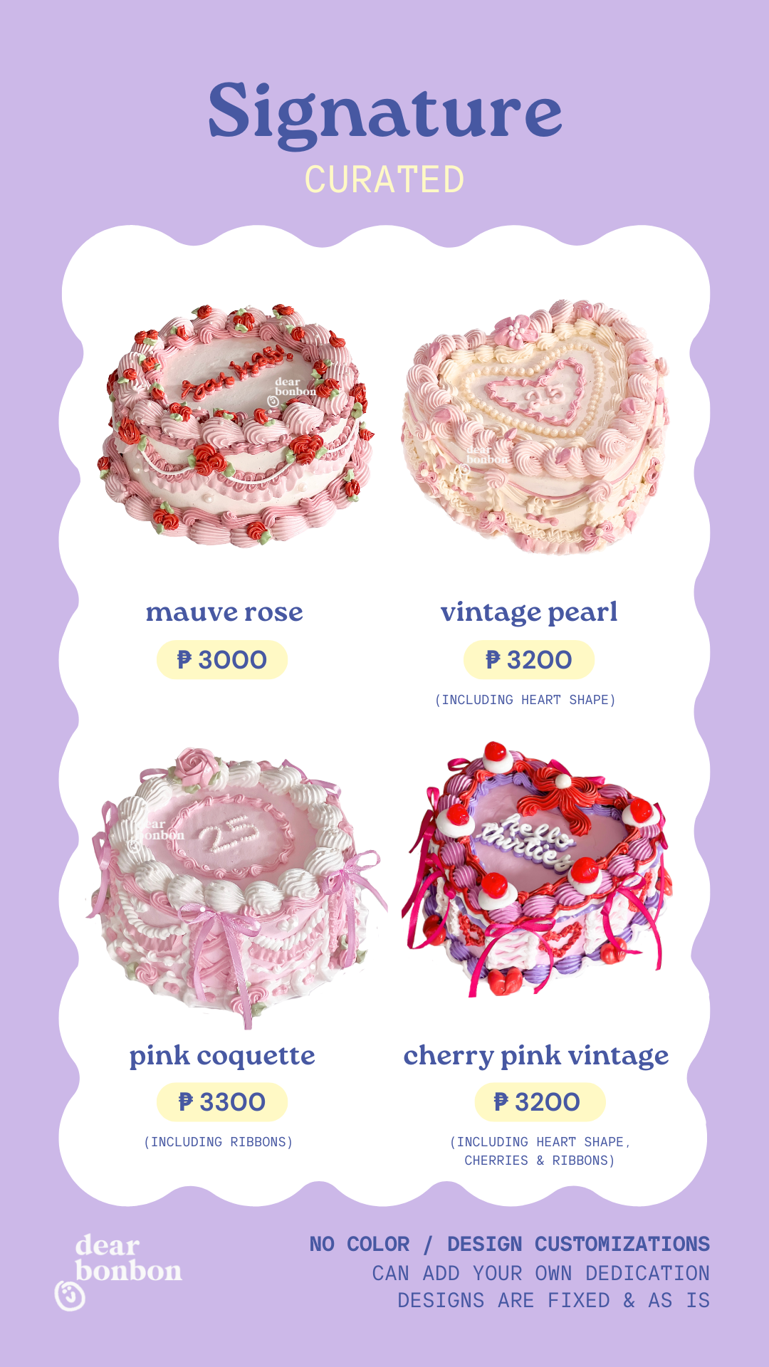 signature cake (starts at ₱1,900)