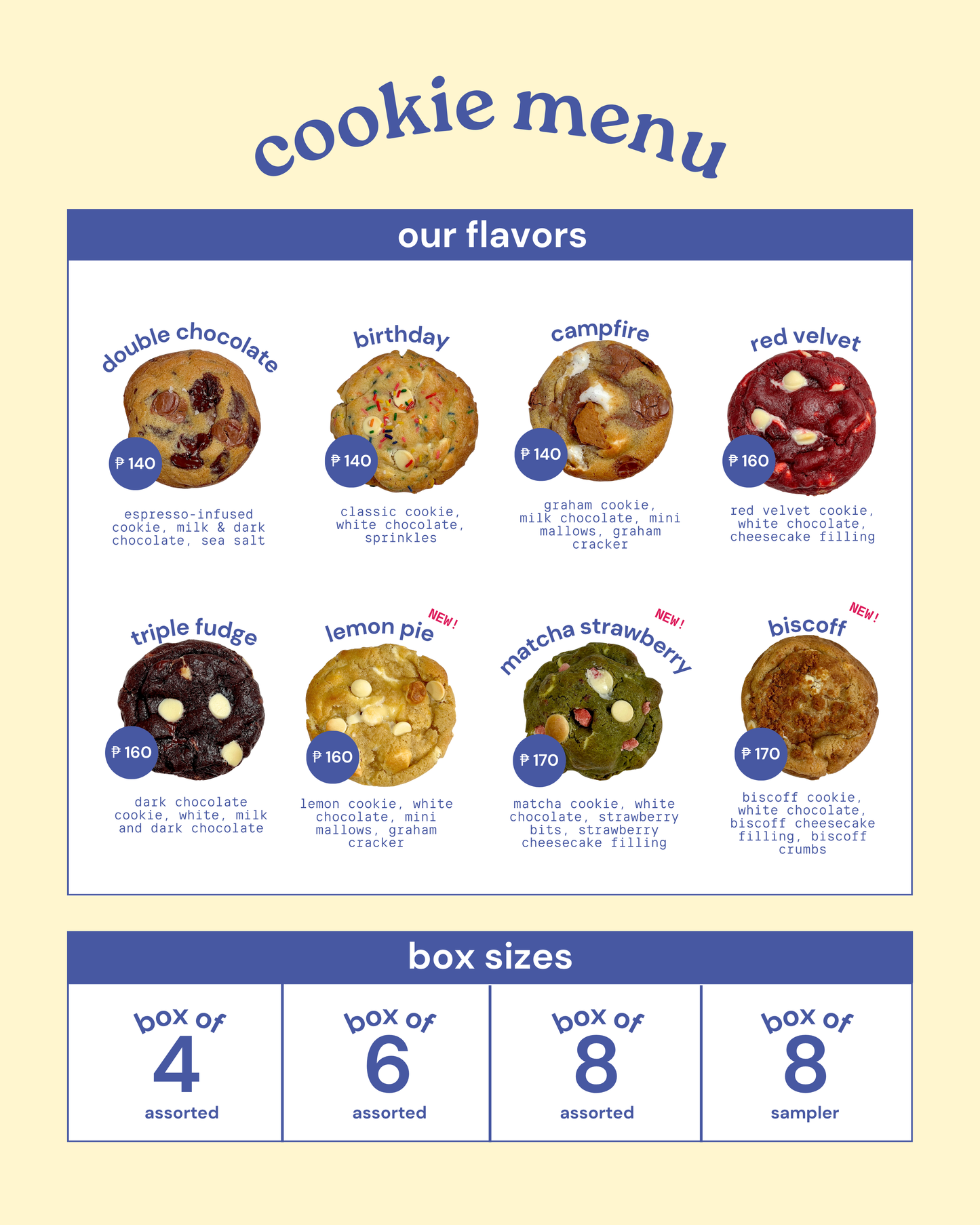 premium chunky cookies (box starts at ₱560)